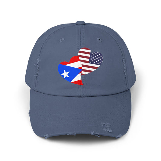 Dual Flag Distressed Caps: Puerto Rico & USA Fusion in Vibrant Colors for Patriotic Fashion Statements