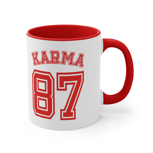 KARMA 87. Homage to the Swift Kelce Matchup. Perfect Gift For Swifties! Coffee Mug, 11oz