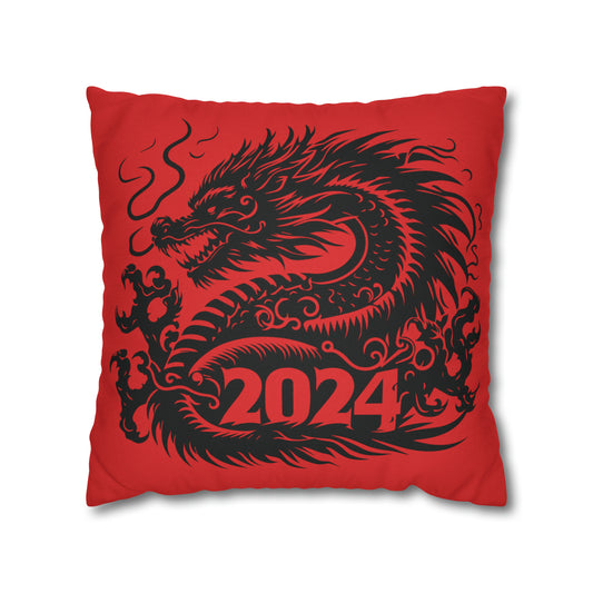 2024 Year of the Dragon Chinese New Year Spun Polyester Square Pillow Case