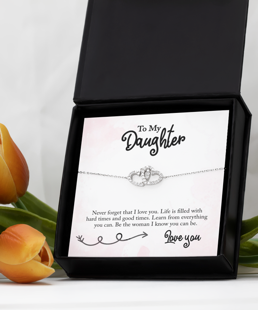 To My Daughter- Never Forget That I Love You- Double Heart Bracelet